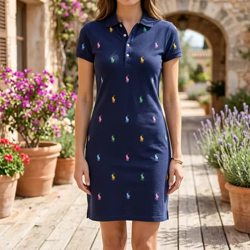 [BUNJANG] Polo Ralph Lauren Multi Embroidered Pony Pique Dress S / 폴로 랄프로렌 멀티 자수 포니 피케 원피스 S