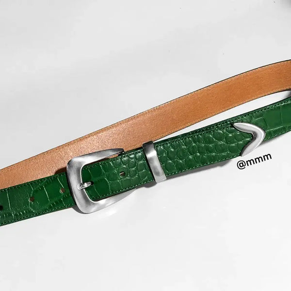 [BUNJANG] Unisex Crocodile Western Leather Belt / [Unisex] 크로커 웨스턴 가죽 벨트