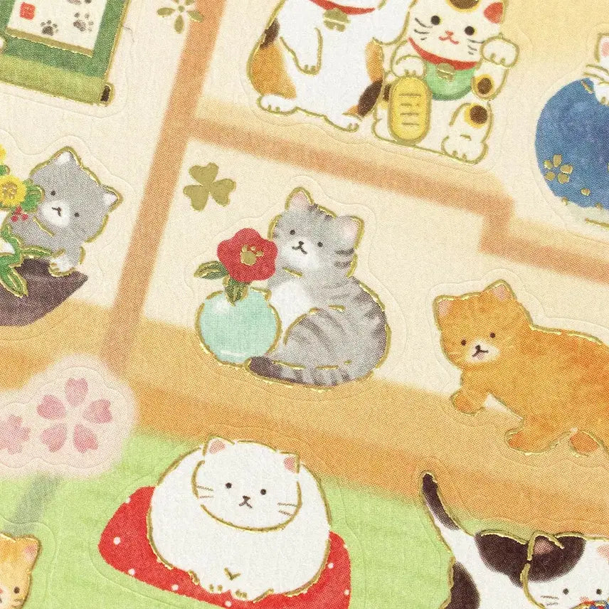 [BUNJANG] Japanese Maneki-neko & Tatami Cat Gold Foil Stickers for Diary Deco / 일본 스티커 금박 다꾸스티커 다이어리 데코 마네키네코 다다미냥이