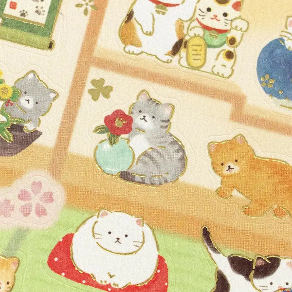 [BUNJANG] Japanese Maneki-neko & Tatami Cat Gold Foil Stickers for Diary Deco / 일본 스티커 금박 다꾸스티커 다이어리 데코 마네키네코 다다미냥이