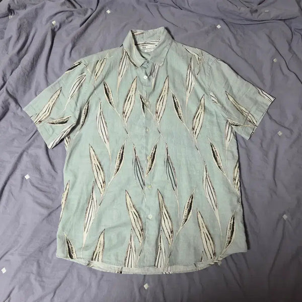 [BUNJANG] Zara Pattern Linen Short Sleeve Shirt L (100-105) / 자라 패턴 린넨 반팔 셔츠 L 100~105