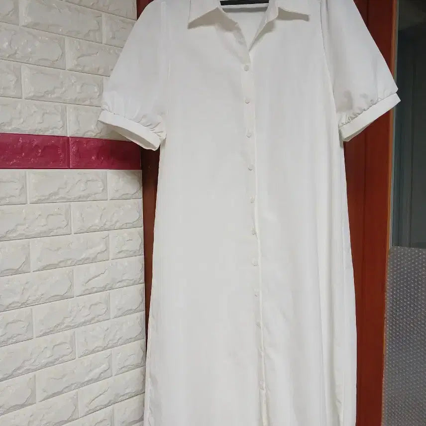 [BUNJANG] White Puff Sleeve Shirt Dress Size 66 / 화이트 퍼프 소매 셔츠 원피스 66사이즈