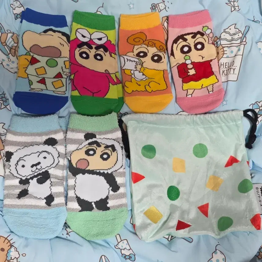 [BUNJANG] Crayon Shin-chan Official Japanese Anklet Socks 6-Pair Pouch Set / 짱구 짱아 흰둥이 일본 정품 발목 양말 6종 파우치 세트 판매해요!
