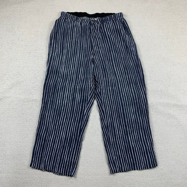 [BUNJANG] Stone Island Embroidered Logo Navy Stripe Linen Pants / 올드 스톤아일랜드 S.I 자수로고 네이비 스트라이프 린넨 팬츠