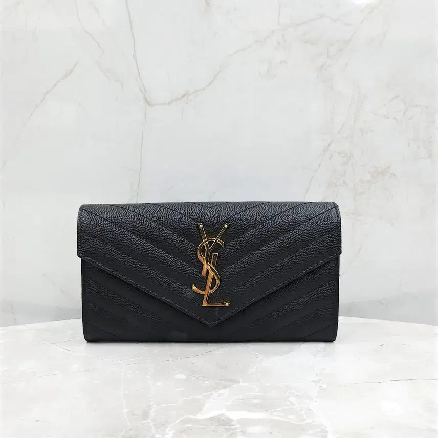 [BUNJANG] Saint Laurent Monogram Flap Long Wallet Black Leather / 생로랑 모노그램 플랩 장지갑 372264