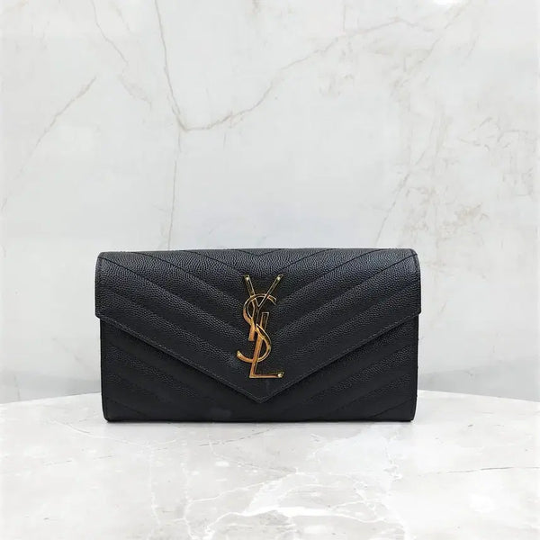 [BUNJANG] Saint Laurent Monogram Flap Long Wallet Black Leather / 생로랑 모노그램 플랩 장지갑 372264