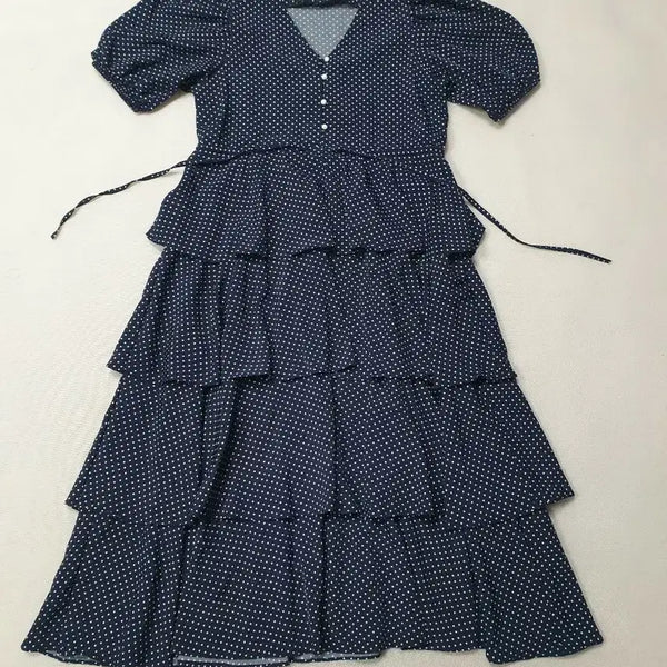 [BUNJANG] Navy Polka Dot Tiered Maxi Dress Women's Size 90-95 / 네이비 도트 캉캉 원피스 여성90~95