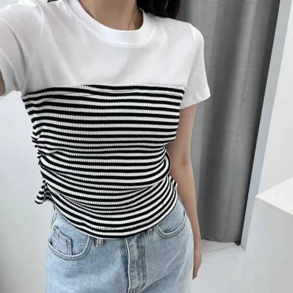[BUNJANG] Mix Stripe Short Sleeve T-Shirt / 믹스 스트라이프 반팔 티셔츠