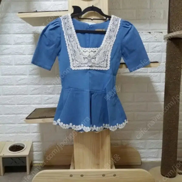 [BUNJANG] Denim Lace Flare Blouse / 새상품 데님 레이스 플레어bl