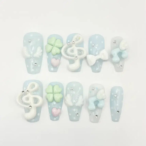 [BUNJANG] Handmade Dot Musical Note Nail Tips (XS-L) / 도트 음표 네일팁 핀터레스트 xs/s/m/l 주문제작 수제