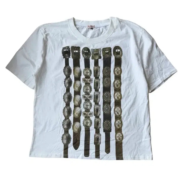 [BUNJANG] KAPITAL Koncho Belt Print Short Sleeve T-Shirt / 캐피탈(KAPITAL) 콘초 벨트 프린트 반팔 티셔츠