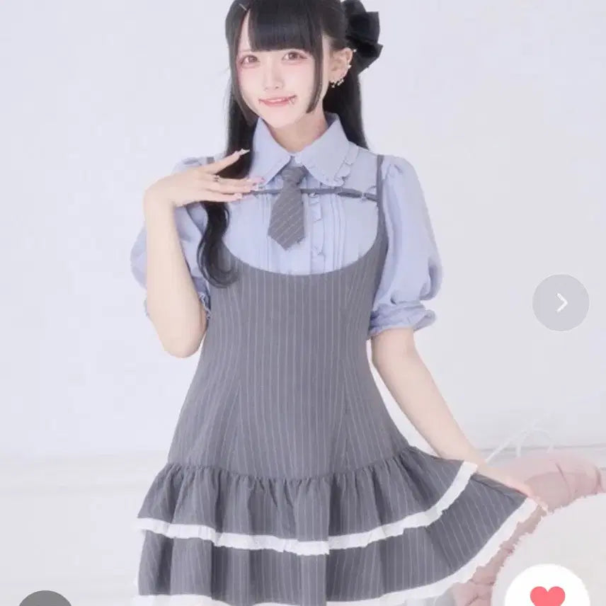 [BUNJANG] Pal Elfy Pinstripe Frill Camisole Mini Dress / Pal elfy 팔 엘피 원피스 넥타이 캐미솔원피스 지뢰계 양산형