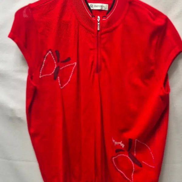 [BUNJANG] Imperial Women's Red Butterfly Embroidered Short-Sleeve Top / 임페리얼 여성 반팔 상의 빨강 나비 자수100