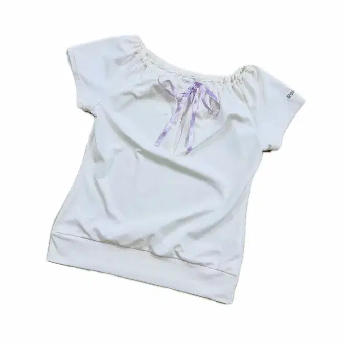 [BUNJANG] Reebok Ivory Boatneck Ribbon Tie Sporty Short Sleeve T-Shirt / Reebok) 일본판 레어 아이보리 보트넥 리본 타이 운동복 스포티 반팔