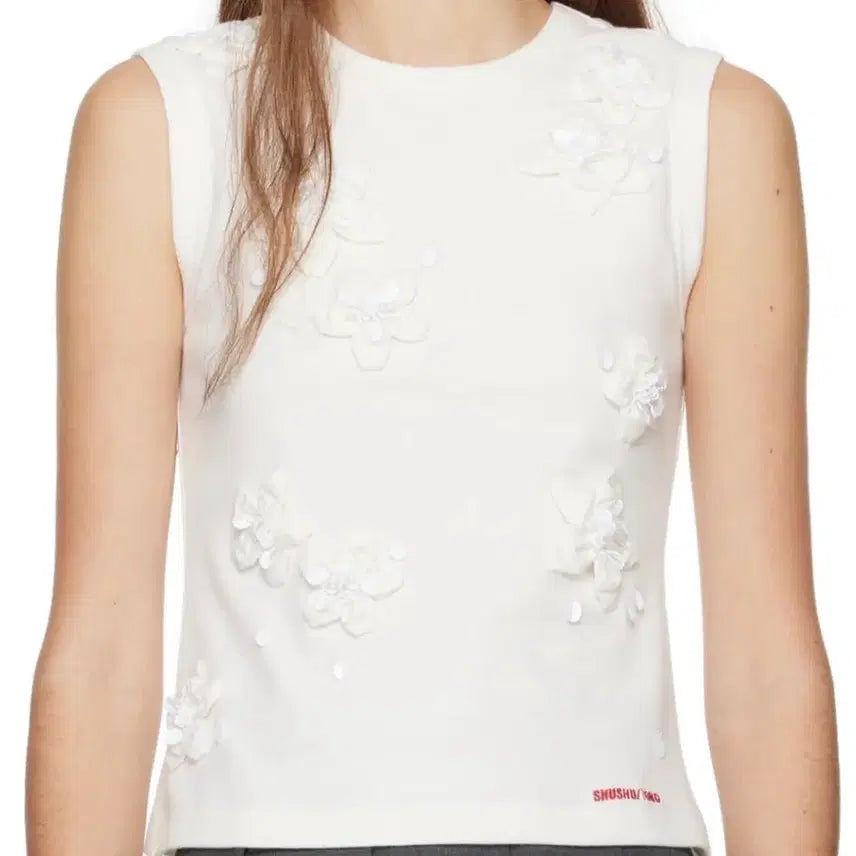 [BUNJANG] SHUSHU/TONG Flower Sleeveless Top White / SHUSHU/TONG 슈슈통 플라워 민소매 화이트