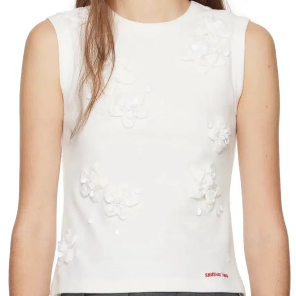 [BUNJANG] SHUSHU/TONG Flower Sleeveless Top White / SHUSHU/TONG 슈슈통 플라워 민소매 화이트