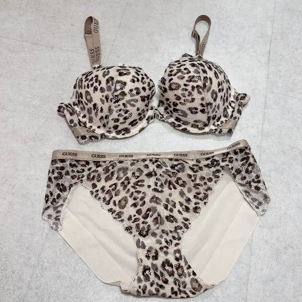 [BUNJANG] Guess Creamy Leopard Bra and Panty Set / 게스 속옷 크리미 레오파드 호피 브라팬티 세트 75C/95 새상품