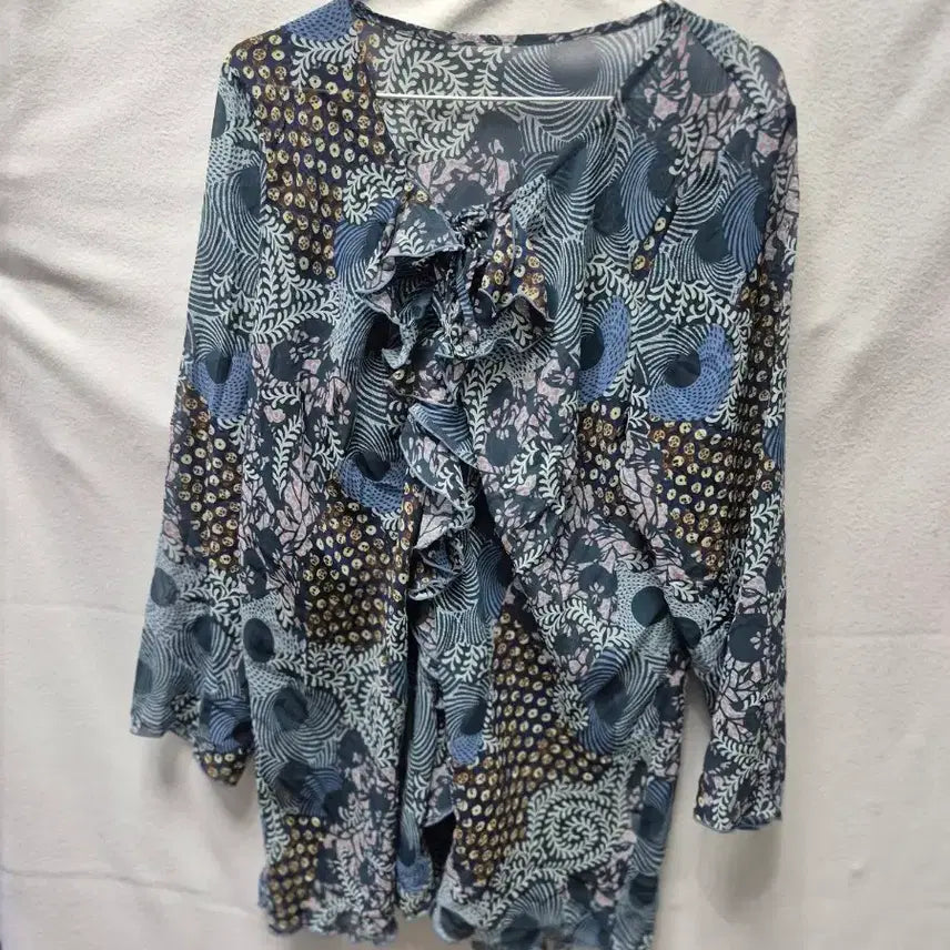 [BUNJANG] Vintage Printed Frill Blouse Shirt - Size M / 빈티지 블라우스 프린팅 프릴 셔츠 M