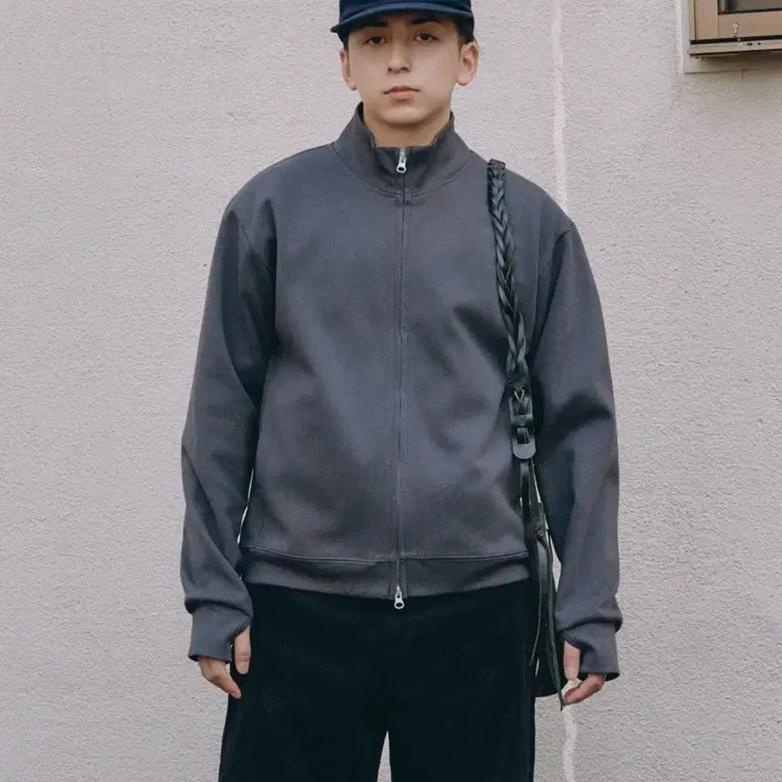 [BUNJANG] Zero Full Zip Finger Hole Sweatshirt Charcoal M / 제로 풀집 핑거 홀 스웨트 셔츠 차콜 M