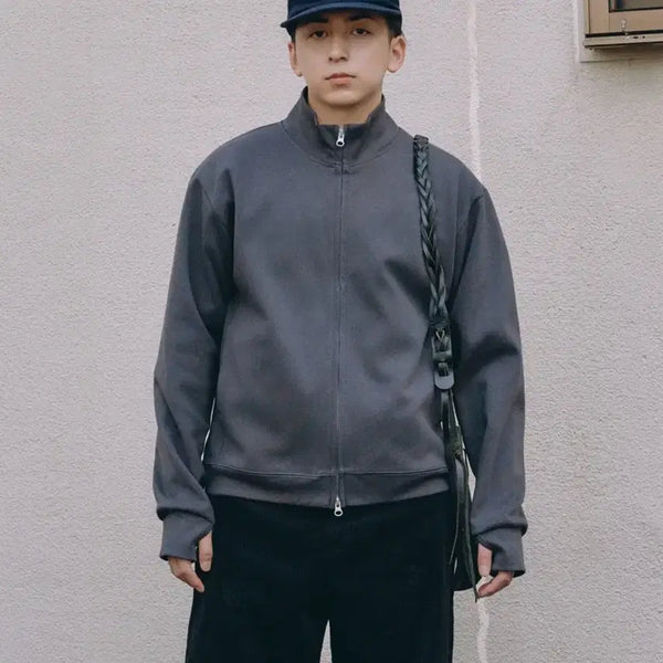 [BUNJANG] Zero Full Zip Finger Hole Sweatshirt Charcoal M / 제로 풀집 핑거 홀 스웨트 셔츠 차콜 M