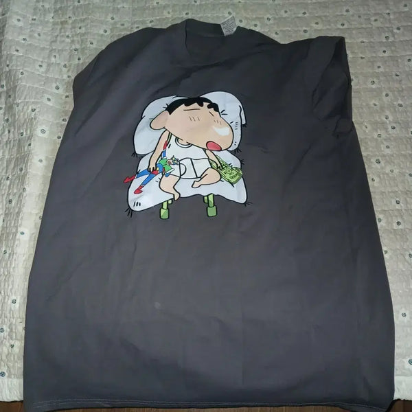 [BUNJANG] Crayon Shin-chan Pajama Short Sleeve T-shirt Charcoal 2XL / 짱구 잠옷 반팔 티셔츠 챠콜2xl