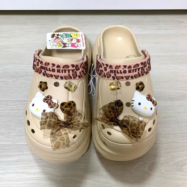 [BUNJANG] Sanrio Hello Kitty Beige Leopard Platform Sandals / 산리오 헬로키티 베이지 호피 레오파드 통굽 샌들 슬리퍼 250mm