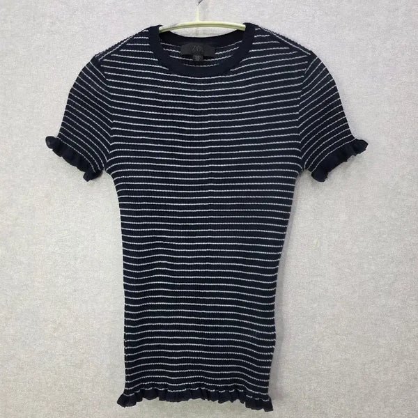 [BUNJANG] ZARA Striped Frill Knit Short Sleeve Top / 자라 스트라이프 프릴 니트 반팔 탑 ZARA