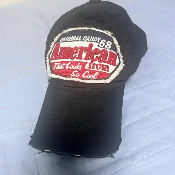[BUNJANG] American Embroidery Black Baseball Cap / 아메리칸 캡 모자 블랙