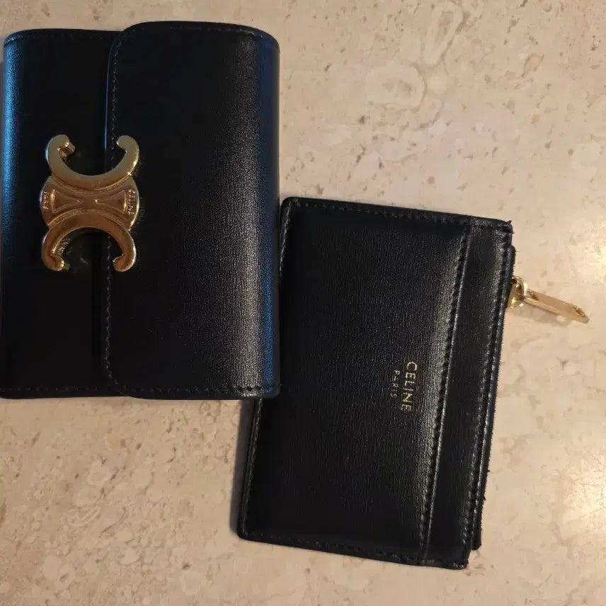 [BUNJANG] Celine Triomphe Bi-Fold Wallet Black / 셀린느 트리오페 지폐 카드혼용 반지갑 블랙