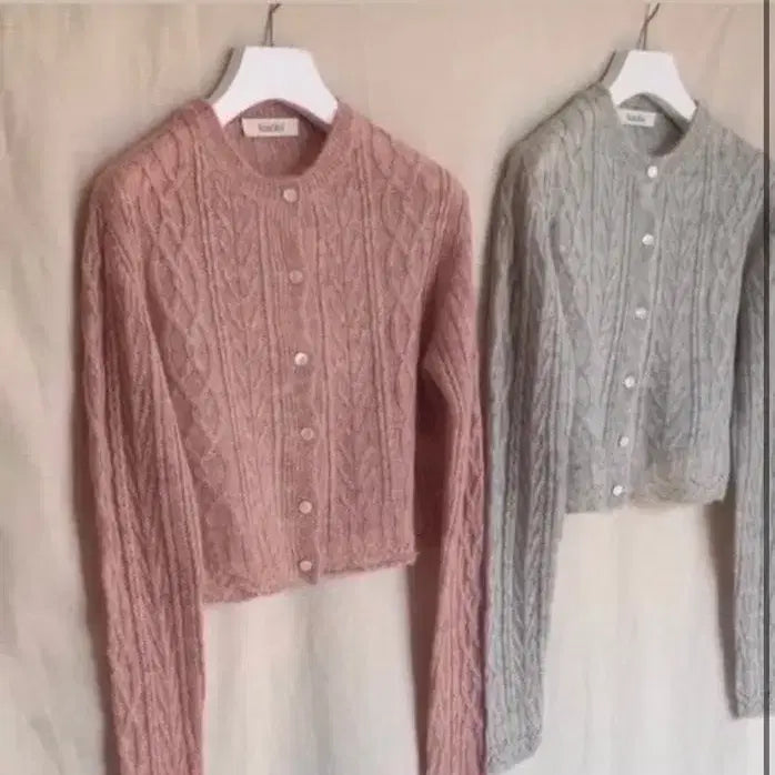 [BUNJANG] Modest Mood Cable Knit Cardigan Pink / 모디스트 무드 케이블 니트 가디건 핑크 Modest Mood