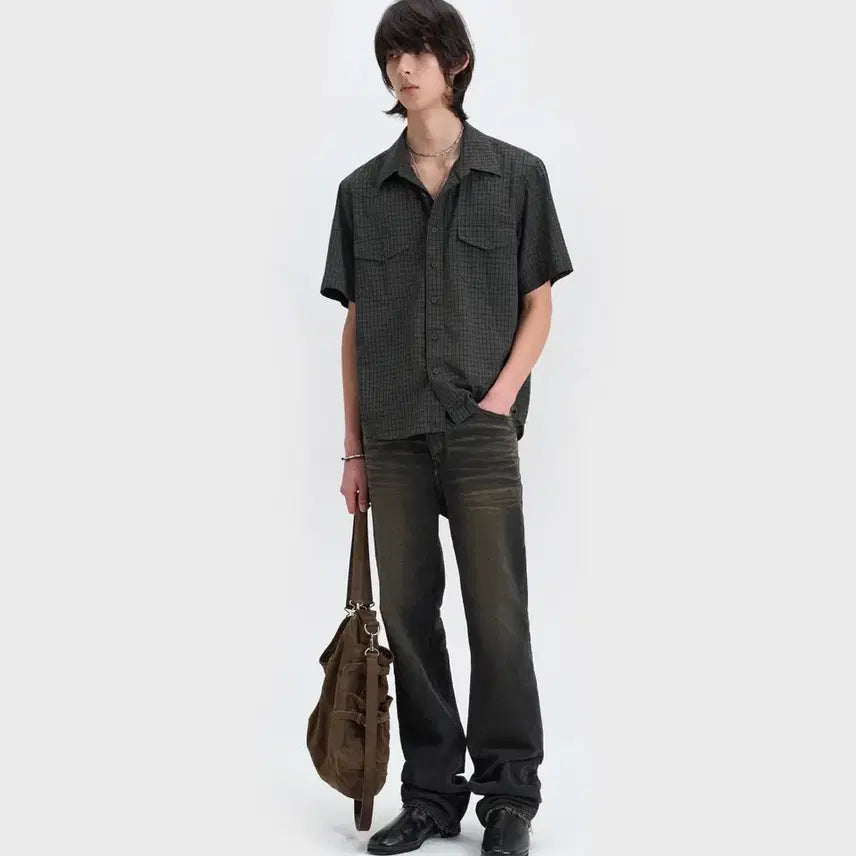 [BUNJANG] Bellier Serif Short Sleeve Shirt Green Tartan Check / 벨리에 세리프 치코 숏 슬리브 셔츠 - 그린 타탄 체크