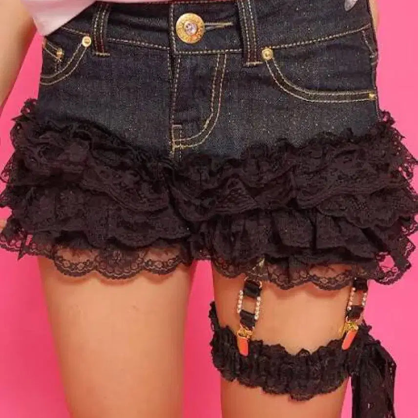 [BUNJANG] Ma*rs Lace Denim Hot Pants / 마즈 ma*rs 레이스 데님 팬츠 갸루 핫팬츠