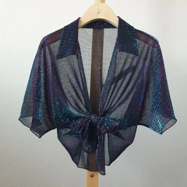 [BUNJANG] Sheer Snake Print Crop Cardigan Bolero (Free Size) / 시스루 뱀피 무늬 크롭 가디건 볼레로 싸이즈F