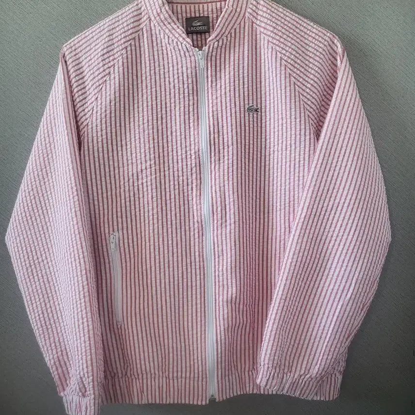 [BUNJANG] Lacoste Striped Zip-Up Women's Jacket Pink Size 100 / 라코스테 스트라이프 집업 여성자켓 핑크100