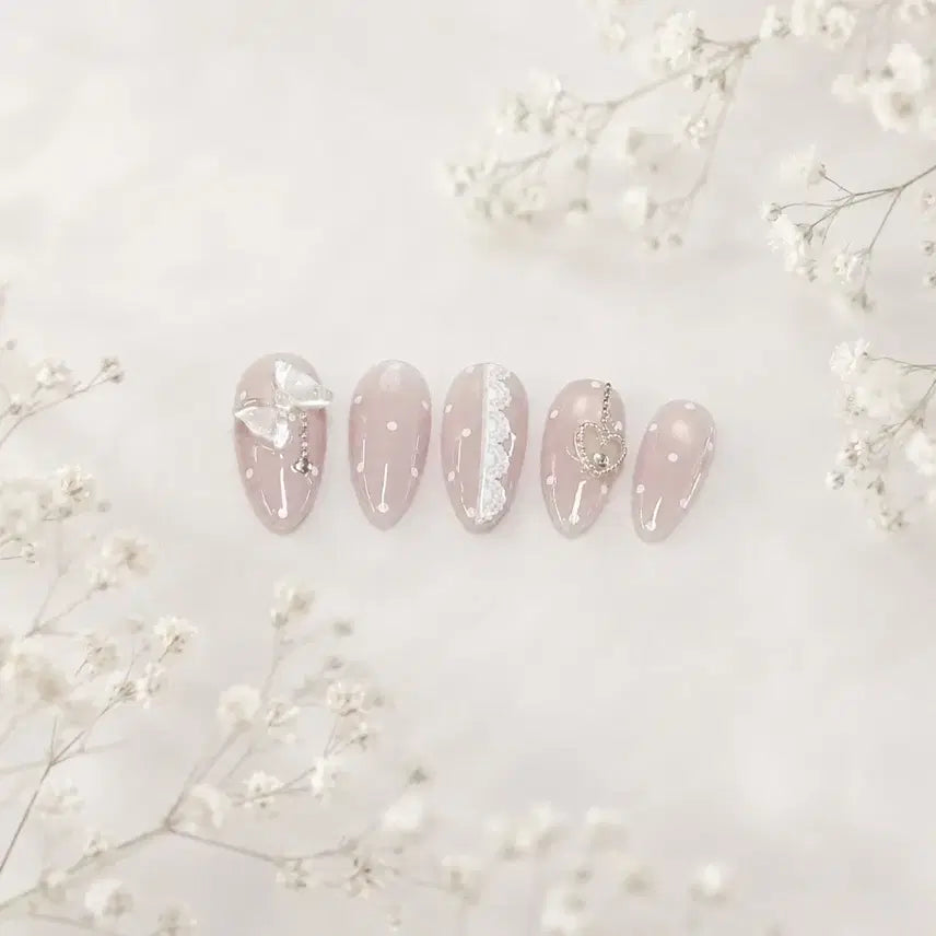 [BUNJANG] Handmade Lovely Lace Ribbon Nail Tips / 월드컵기간할인) 러블리 수제 네일팁