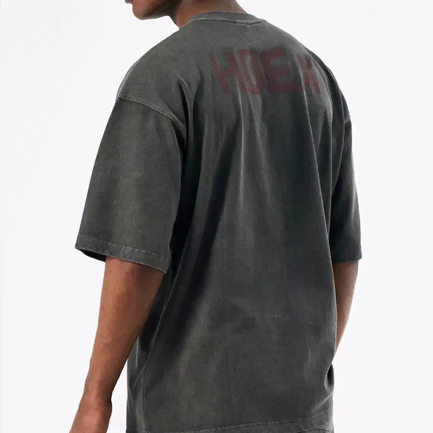 [BUNJANG] HDEX Pigment Short Sleeve T-Shirt (Charcoal, XXL) / HDEX 메인 백 로고 피그먼트 숏 슬리브 반팔 티셔츠 XXL 2XL