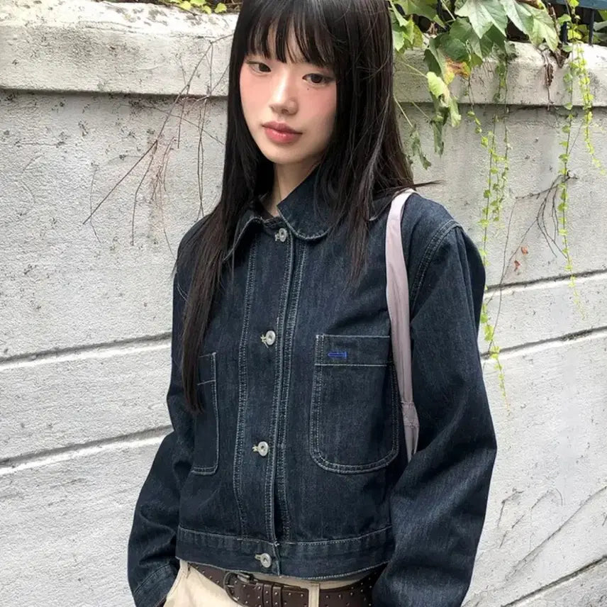 [BUNJANG] Mizen Kara Washed Denim Jacket / 에이블리 미젠 카라 포켓 워싱 데님 자켓 교신 가능