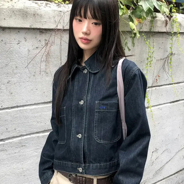 [BUNJANG] Mizen Kara Washed Denim Jacket / 에이블리 미젠 카라 포켓 워싱 데님 자켓 교신 가능