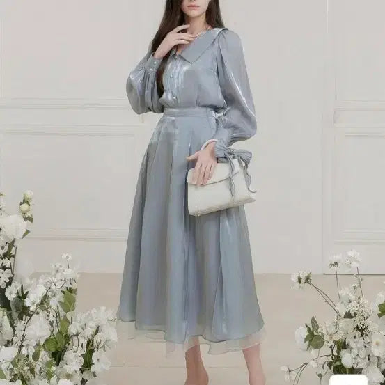 [BUNJANG] Graceryou Satin Blouse and Skirt Set / 교신 그레이스유 새틴 블라우스 스커트 (하객룩 피로연 상견례 예복 원피스