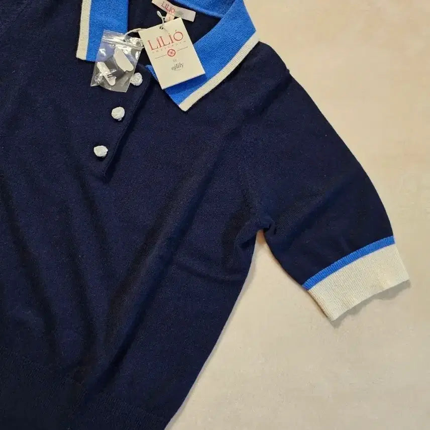 [BUNJANG] Lilio Silk Cashmere Short-Sleeve Polo Knit Navy S / (네이비S) 릴리오 캐시미어 여름 반팔 카라니트