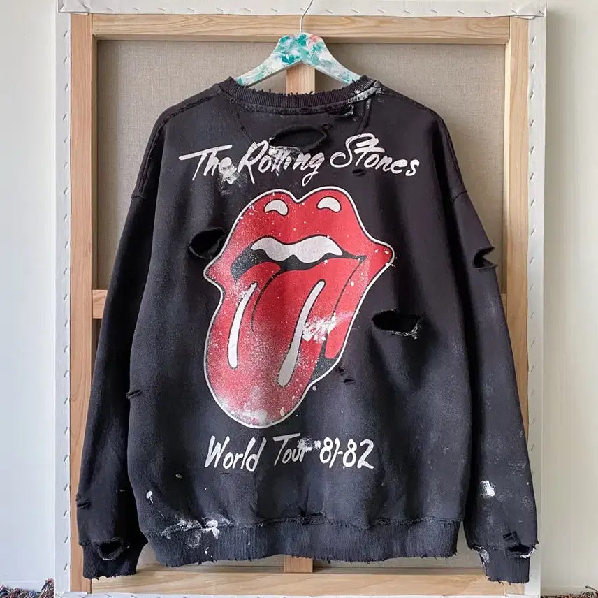 [BUNJANG] Rolling Stones Distressed Painted Sweatshirt / 롤링스톤즈 디스트로이드 페인팅 맨투맨