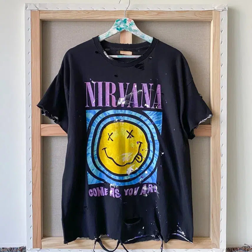 [BUNJANG] Nirvana Distressed Painted T-Shirt / 너바나 디스트로이드 페인팅 반팔티