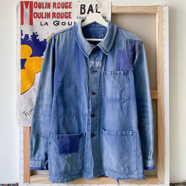 [BUNJANG] 1960s French Work Jacket - Vintage Distressed Repair Club Collar / 60's 빈티지 리페어 프렌치 워크자켓