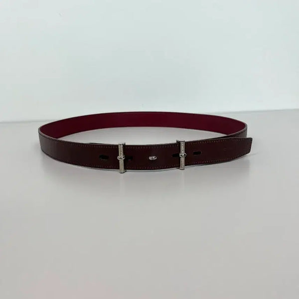 [BUNJANG] Hermès Belt Burgundy with Silver Buckle / [정품] 에르메스 벨트