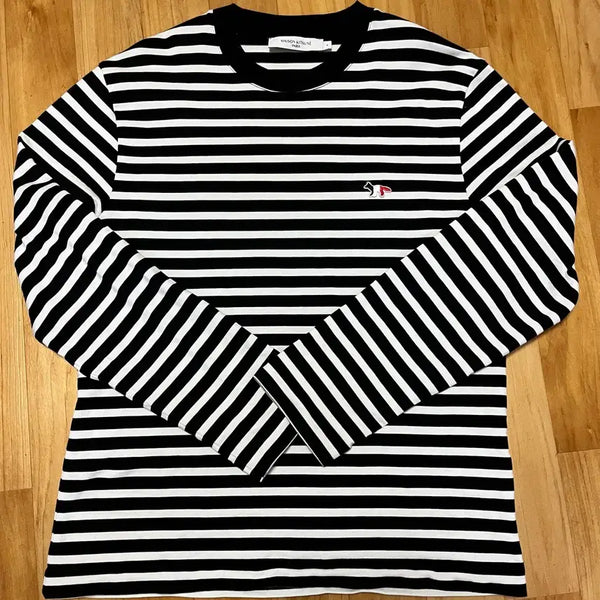 [BUNJANG] Maison Kitsuné Striped Long Sleeve T-shirt Black White / 메종키츠네 단가라 긴팔티 블랙 화이트