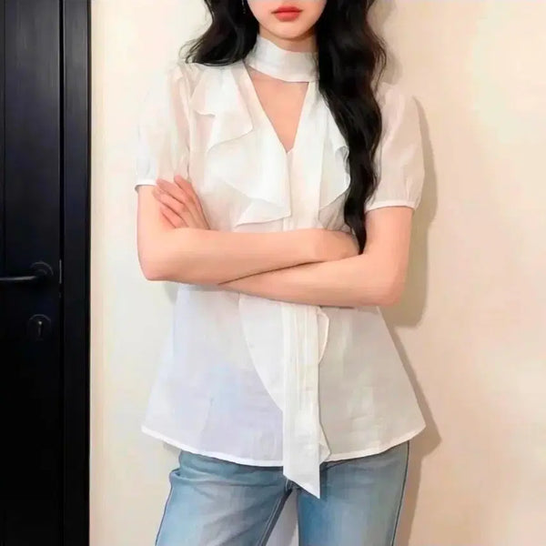 [BUNJANG] White Tie Blouse / 화이트 타이 블라우스