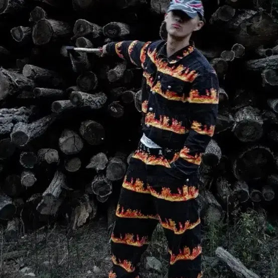 [BUNJANG] Thug Club Flame Setup Tracksuit Top & Bottom Set / 떠그클럽 불꽃 셋업 위 아래