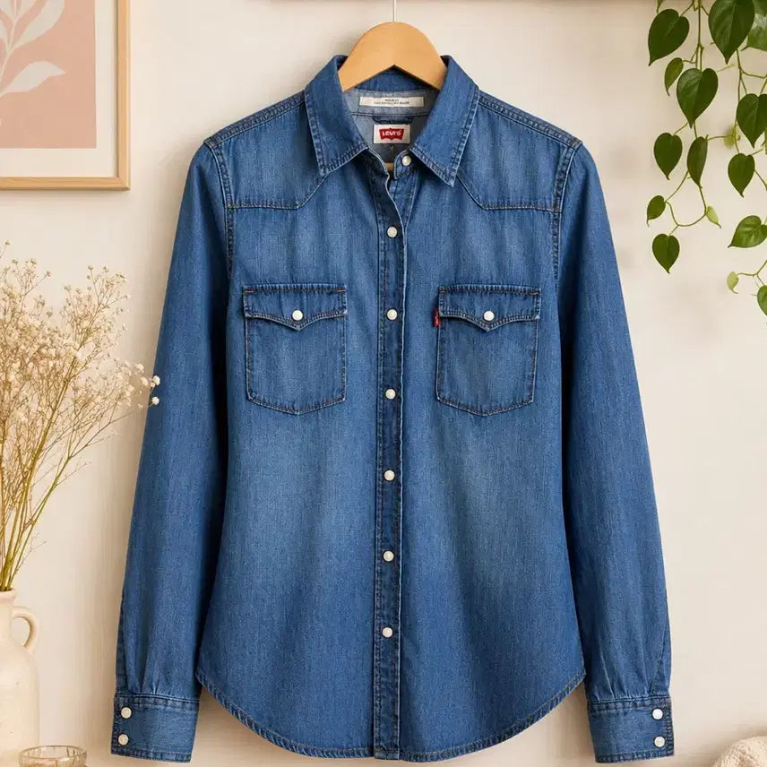 [BUNJANG] Levi's Women's 100% Cotton Long Sleeve Denim Shirt / 리바이스 여성용 100%면 긴팔 데님 카라 셔츠 S 445566정도