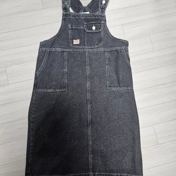 [BUNJANG] Black Denim Overalls Dress / 블랙 데님 멜빵 원피스