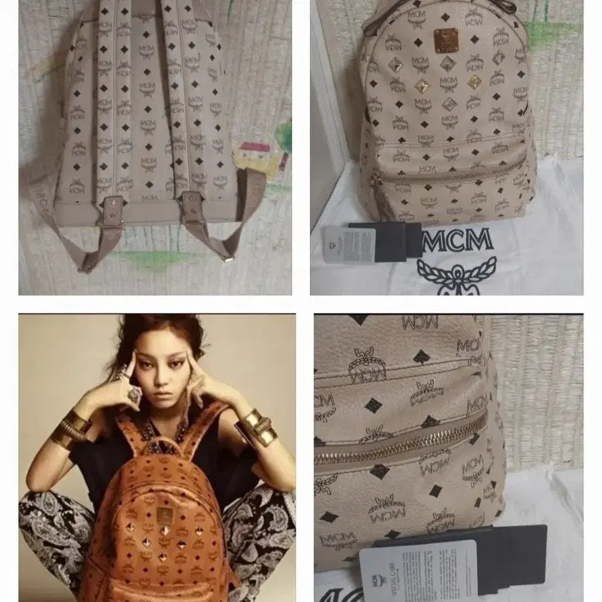 [BUNJANG] MCM Visetos Stud Stark Backpack Beige / 정품)MCM 비세토스 스터드 슈타크 백팩 베이지
